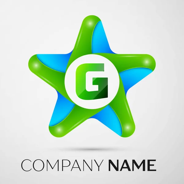 Символ векторного логотипа буквы G в красочной звезде на сером фоне. Векторный шаблон для Вашего дизайна — стоковый вектор