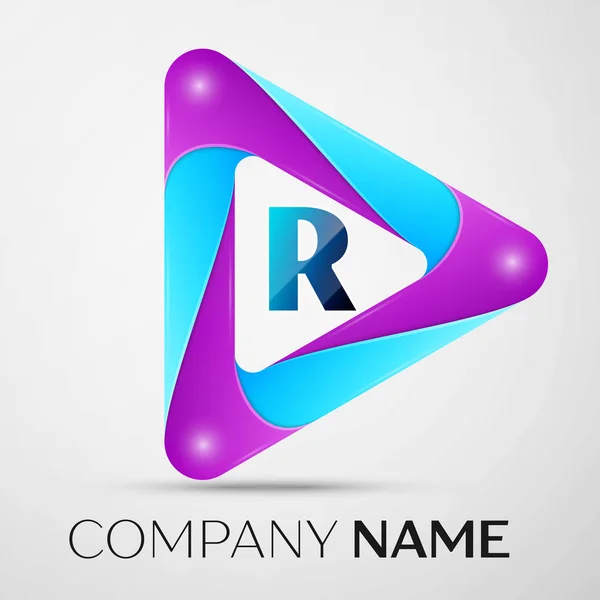 Lettre R symbole de logo vectoriel dans le triangle coloré sur fond gris. Modèle vectoriel pour votre conception — Image vectorielle