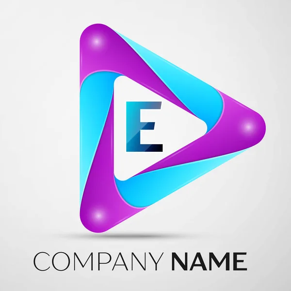 Symbole de logo vectoriel lettre E dans le triangle coloré sur fond gris. Modèle vectoriel pour votre conception — Image vectorielle
