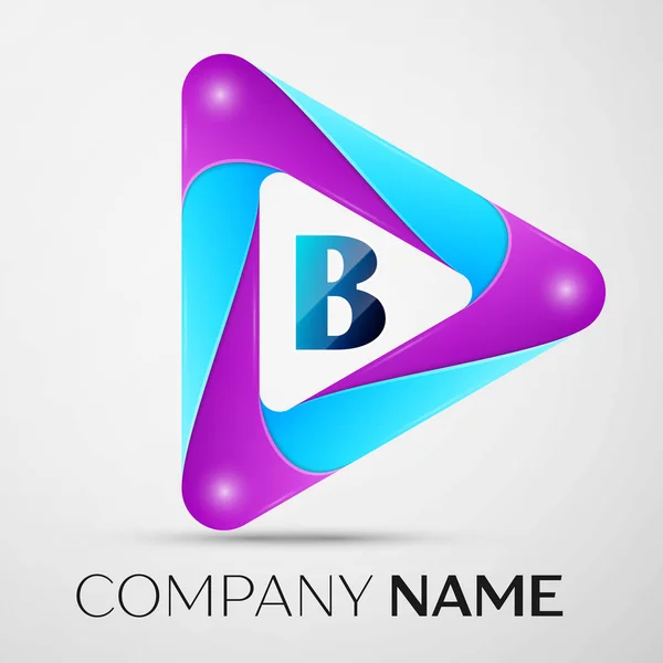 Symbole de logo vectoriel lettre B dans le triangle coloré sur fond gris. Modèle vectoriel pour votre conception — Image vectorielle