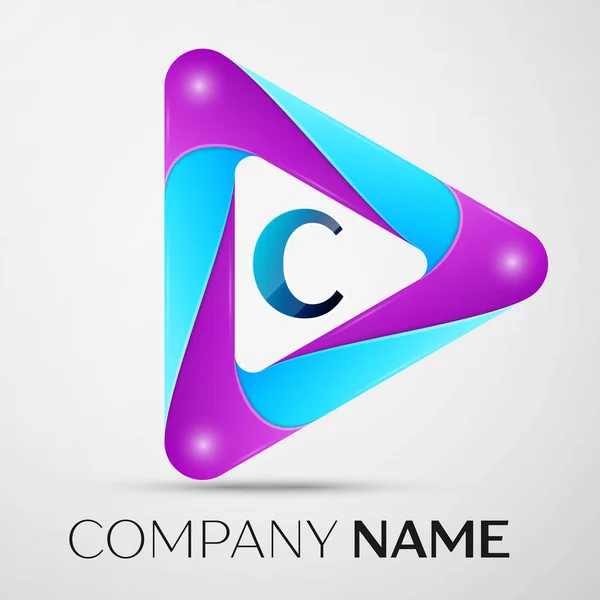 Letra C símbolo do logotipo do vetor no triângulo colorido no fundo cinza. Modelo de vetor para o seu projeto — Vetor de Stock