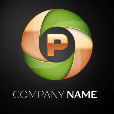 Mektup P logo sembol siyah arka plan üzerinde renkli üçgen içinde vektör. Tasarımınız için vektör şablonu