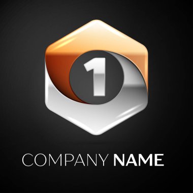 Bir numaralı vektör logo simge renkli siyah arka plan üzerine altıgen. Tasarımınız için vektör şablonu
