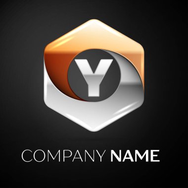 Y harfi vektör logo simge renkli siyah arka plan üzerine altıgen. Tasarımınız için vektör şablonu