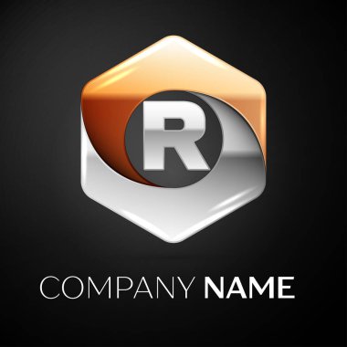 Harf R vektör logo simge renkli siyah arka plan üzerine altıgen. Tasarımınız için vektör şablonu