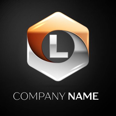 L harfi vektör logo simge renkli siyah arka plan üzerine altıgen. Tasarımınız için vektör şablonu