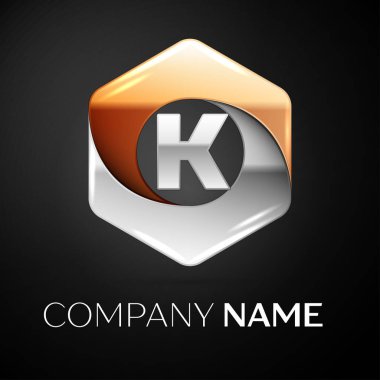 K harfi vektör logo simge renkli siyah arka plan üzerine altıgen. Tasarımınız için vektör şablonu
