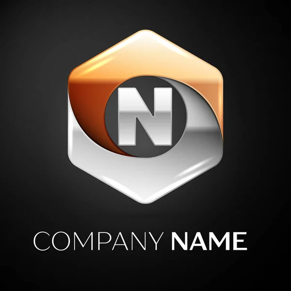 Γράμμα N διάνυσμα λογότυπο σύμβολο για το πολύχρωμο εξαγωνικό σε μαύρο φόντο. Διάνυσμα πρότυπο για το σχεδιασμό σας — Διανυσματικό Αρχείο