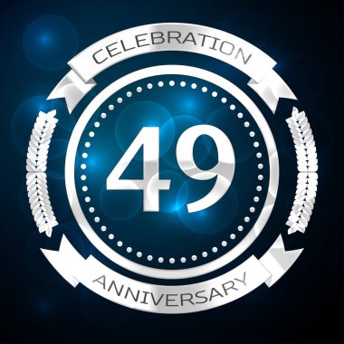 Kırk dokuz yıl yıldönümü kutlamaları gümüş yüzük ve şerit üzerinde mavi arka plan ile. Vektör çizim