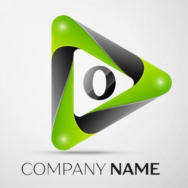 O harfi vektör logo sembol gri arka plan üzerinde renkli üçgen içinde. Tasarımınız için vektör şablonu