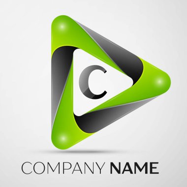 C harfi vektör logo sembol gri arka plan üzerinde renkli üçgen içinde. Tasarımınız için vektör şablonu