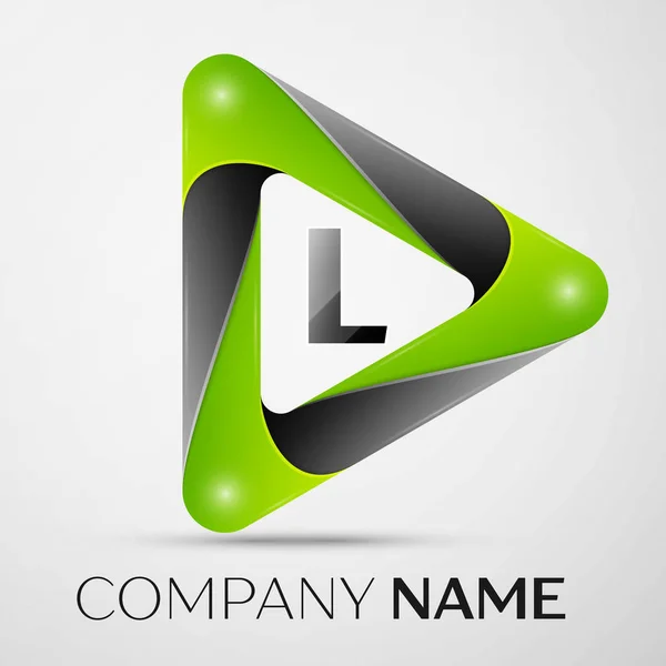 Letter L vector logo symbol in the colorful triangle on grey background. Vector template for your design — Stock Vector