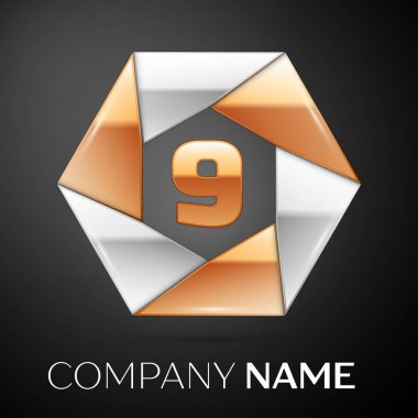 Dokuz numaralı vektör logo simge siyah arka plan üzerinde renkli altıgen. Tasarımınız için vektör şablonu