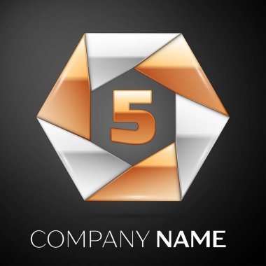 Beş numaralı vektör logo simge siyah arka plan üzerinde renkli altıgen. Tasarımınız için vektör şablonu
