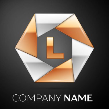 L harfi vektör logo simge siyah arka plan üzerinde renkli altıgen. Tasarımınız için vektör şablonu