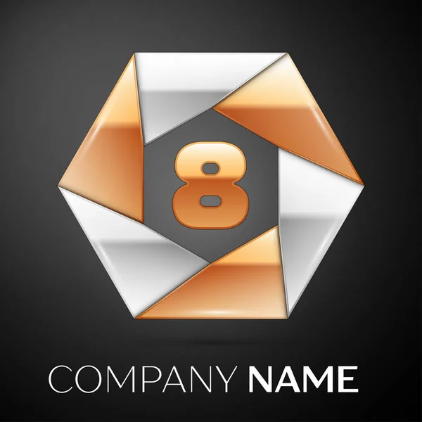 Number eight vector logo symbol in the colorful hexagon on black background. Vector template for your design — Stock Vector