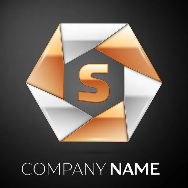 Letter S vector logo symbool in de kleurrijke zeshoek op zwarte achtergrond. Vector sjabloon voor uw ontwerp — Stockvector