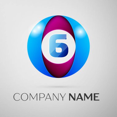 Altı numaralı vektör logo sembol gri arka plan üzerinde renkli daire içinde. Tasarımınız için vektör şablonu