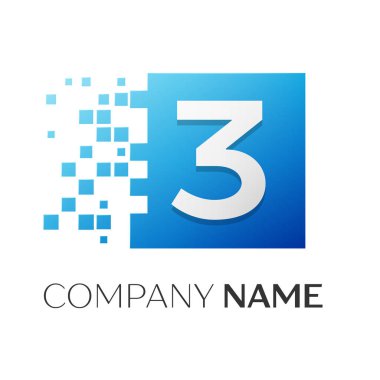 Üç numaralı vektör logosu simgesi beyaz arka plan üzerinde renkli meydanında. Tasarımınız için vektör şablonu