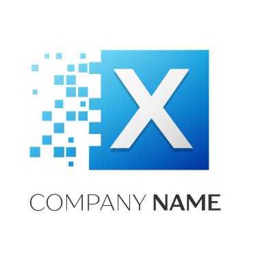Mektup X vektör logo simge paramparça bloklar beyaz arka plan üzerinde renkli kare. Tasarımınız için vektör şablonu