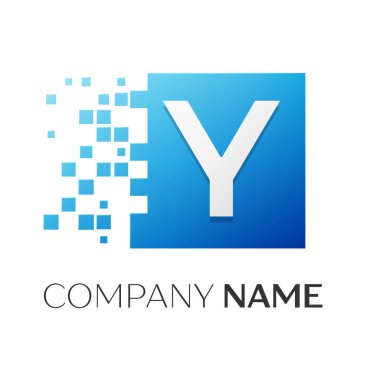 Y harfi vektör logo simge paramparça bloklar beyaz arka plan üzerinde renkli kare. Tasarımınız için vektör şablonu