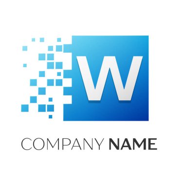Harf W vektör logo simge paramparça bloklar beyaz arka plan üzerinde renkli kare. Tasarımınız için vektör şablonu