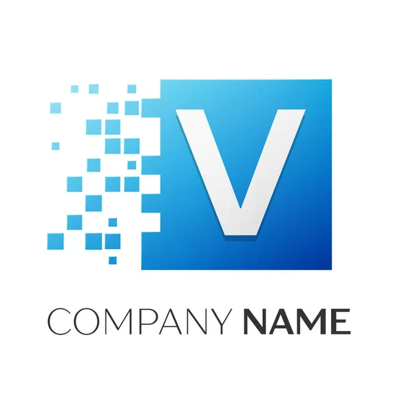 V vektor logo betűjelet a színes téren, összetört blokkok fehér háttér. A design vektor sablon — Stock Vector