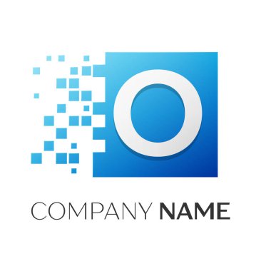 O harfi vektör logo simge paramparça bloklar beyaz arka plan üzerinde renkli kare. Tasarımınız için vektör şablonu