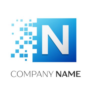 N harfi vektör logo simge paramparça bloklar beyaz arka plan üzerinde renkli kare. Tasarımınız için vektör şablonu
