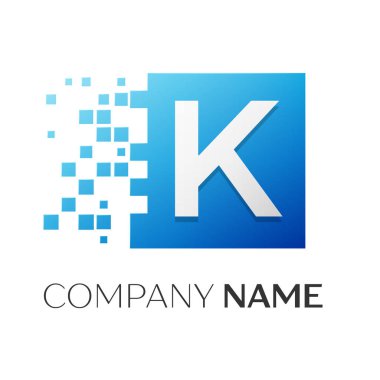 K harfi vektör logo simge paramparça bloklar beyaz arka plan üzerinde renkli kare. Tasarımınız için vektör şablonu