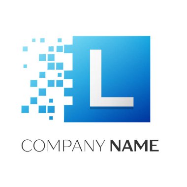 L harfi vektör logo simge paramparça bloklar beyaz arka plan üzerinde renkli kare. Tasarımınız için vektör şablonu