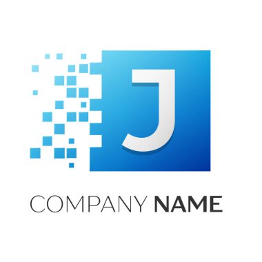 J harfi vektör logo simge paramparça bloklar beyaz arka plan üzerinde renkli kare. Tasarımınız için vektör şablonu
