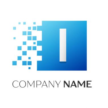 Renkli kare logo simge vektör mektup blok beyaz arka plan üzerinde paramparça. Tasarımınız için vektör şablonu