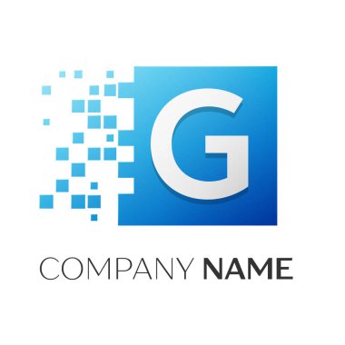 G harfi vektör logo simge paramparça bloklar beyaz arka plan üzerinde renkli kare. Tasarımınız için vektör şablonu