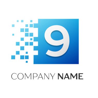 Dokuz numaralı vektör logosu simgesi beyaz arka plan üzerinde renkli meydanında. Tasarımınız için vektör şablonu