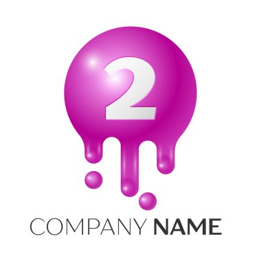 İki numaralı sıçrama logosunu görmeniz gerekir. Mor noktalar ve kabarcıklar numara tasarım gri arka plan üzerinde. Vektör çizim.
