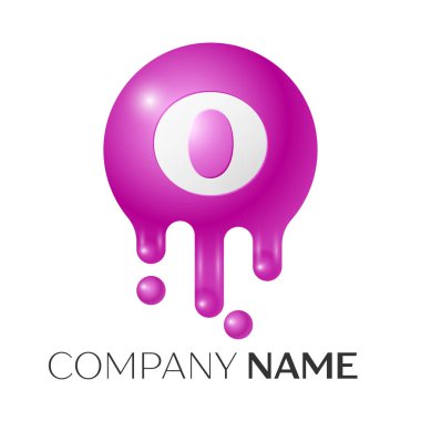 O mektup sıçrama logosunu görmeniz gerekir. Mor noktalar ve kabarcıklar mektup tasarım gri arka plan üzerinde. Vektör çizim.