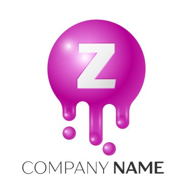 Z harfi sıçrama logosunu görmeniz gerekir. Mor noktalar ve kabarcıklar mektup tasarım gri arka plan üzerinde. Vektör çizim.