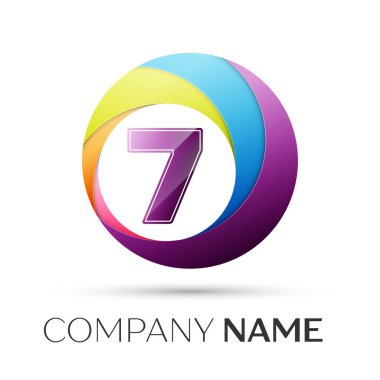 Yedi numaralı vektör logo sembol gri arka plan üzerinde renkli daire içinde. Tasarımınız için vektör şablonu