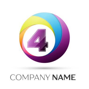Dört numaralı vektör logo sembol gri arka plan üzerinde renkli daire içinde. Tasarımınız için vektör şablonu
