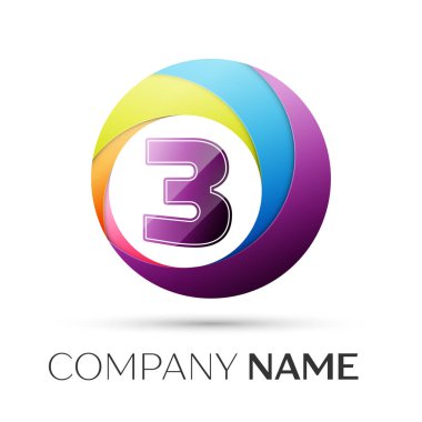 Üç numaralı vektör logo sembol gri arka plan üzerinde renkli daire içinde. Tasarımınız için vektör şablonu