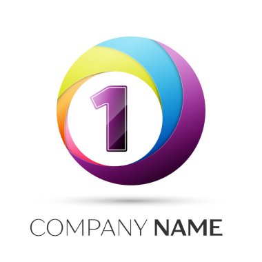 Bir numaralı vektör logo sembol gri arka plan üzerinde renkli daire içinde. Tasarımınız için vektör şablonu