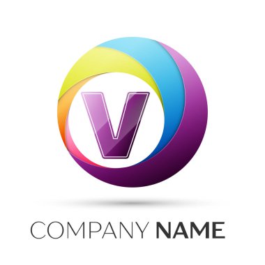 Harf V vektör logo sembol gri arka plan üzerinde renkli daire içinde. Tasarımınız için vektör şablonu