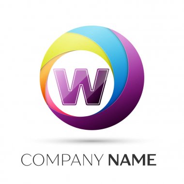 Harf W vektör logo sembol gri arka plan üzerinde renkli daire içinde. Tasarımınız için vektör şablonu
