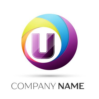 U harfi vektör logo sembol gri arka plan üzerinde renkli daire içinde. Tasarımınız için vektör şablonu