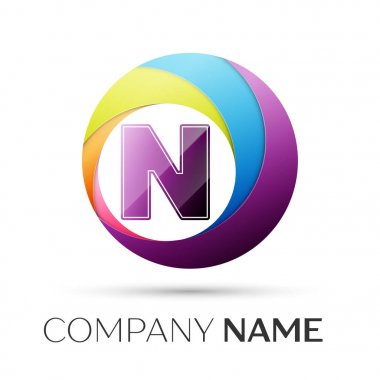 N harfi vektör logo sembol gri arka plan üzerinde renkli daire içinde. Tasarımınız için vektör şablonu