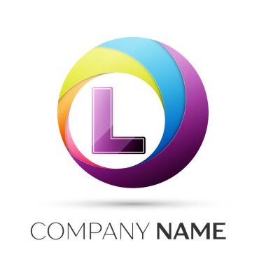 L harfi vektör logo sembol gri arka plan üzerinde renkli daire içinde. Tasarımınız için vektör şablonu