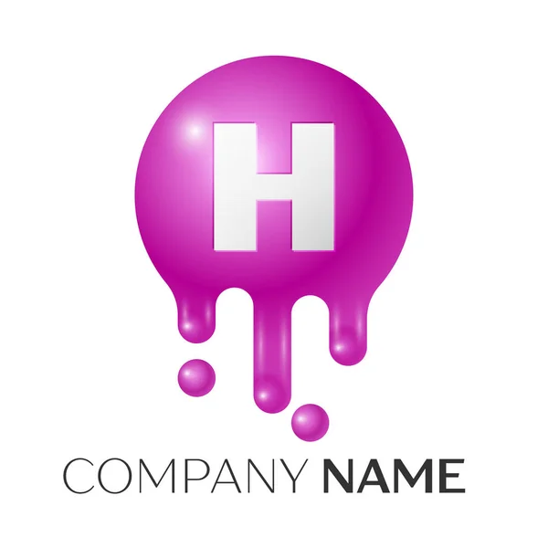 H Letter splash logo. Purple dots and bubbles letter design on grey background. Vector Illustration. — Stock Vector