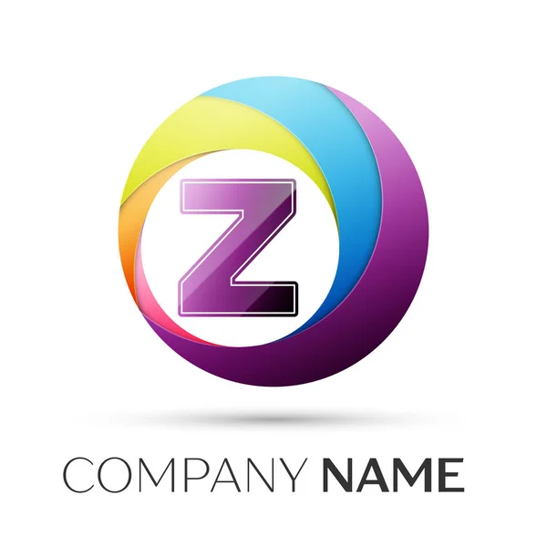 Letter Z vector logo symbool in de kleurrijke cirkel op een grijze achtergrond. Vector sjabloon voor uw ontwerp — Stockvector