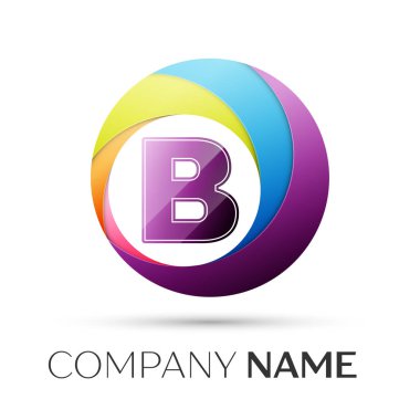 B harfi vektör logo sembol gri arka plan üzerinde renkli daire içinde. Tasarımınız için vektör şablonu